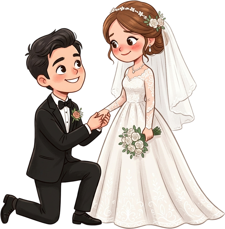 - Elegant Western Wedding Couple Embracing in Romantic Pose with Bridal Gown and Tuxedo Illustration PNG Free PNG Download