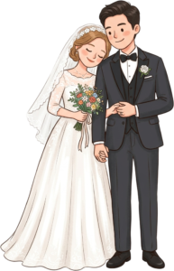 Sweet Western Wedding Couple in Classic Pose with Groom in Navy Suit and Bride in White Gown PNG