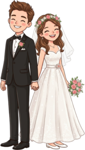 Modern Western Wedding Couple with Groom Carrying Bride in Romantic “Just Married” Pose Illustration PNG