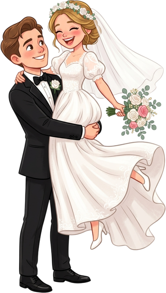 - Sweet Western Wedding Couple with Groom Giving Bride a Piggyback Ride Illustration PNG Free PNG Download