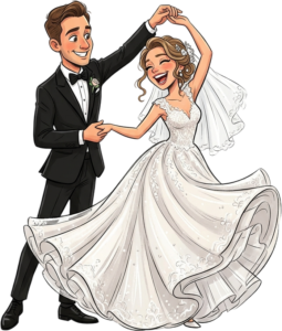 Romantic bride and groom dancing together wedding illustration clipart PNG for first dance memories and celebration layouts