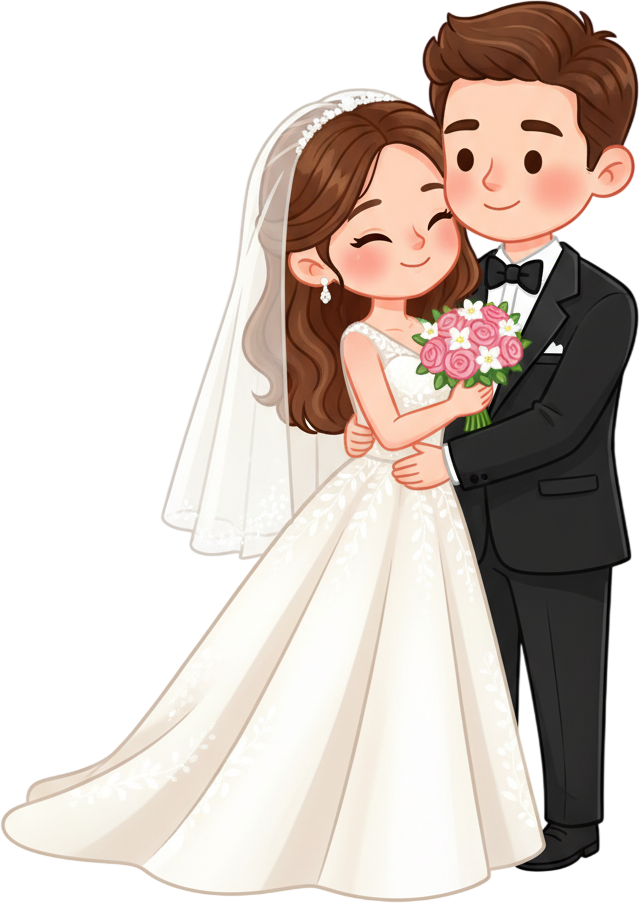 - Sweet bride and groom hugging closely wedding illustration clipart PNG for romantic love stories and wedding invitations Free PNG Download