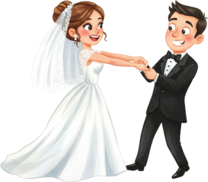 Beautiful Hand Painted Western Wedding Couple Illustration PNG Clipart for Floral Invitation Cards and Professional Designer Layouts