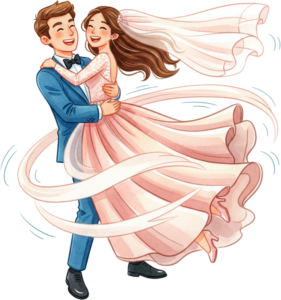 Classic Western Wedding Couple Illustration PNG Clipart in Watercolor Style for Timeless Invitation Suites and Digital Art Assets