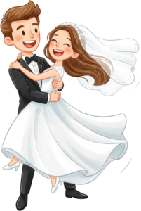Whimsical Watercolor Western Wedding Couple Illustration PNG Clipart for Fairytale Marriage Stationery and Professional Creative Branding